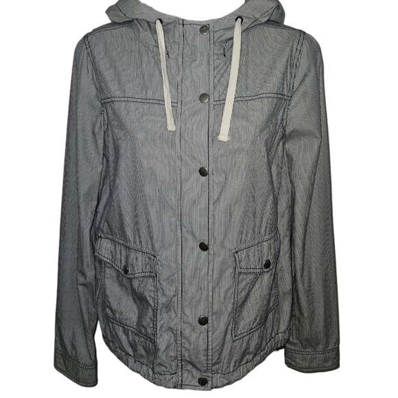 SO Pinstriped Hooded Button/Zipper Long Sleeve Jacket - Picture 2 of 6